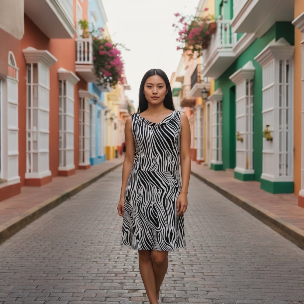 Black and White Zebra Print Midi Dress
